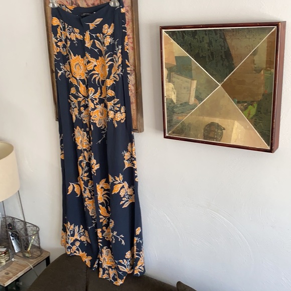ZARA WOMAN HIGH WAIST NAVY FLORAL WIDE LEG TROUSERS PANTS 6 - Picture 13 of 14